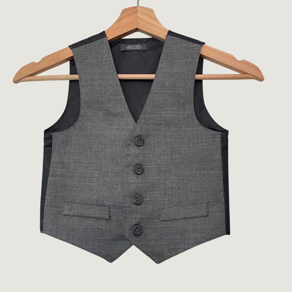 Van Heusen Toddler Boys Grey Formal Suit Vest Size 3t Button Front Dress Wear